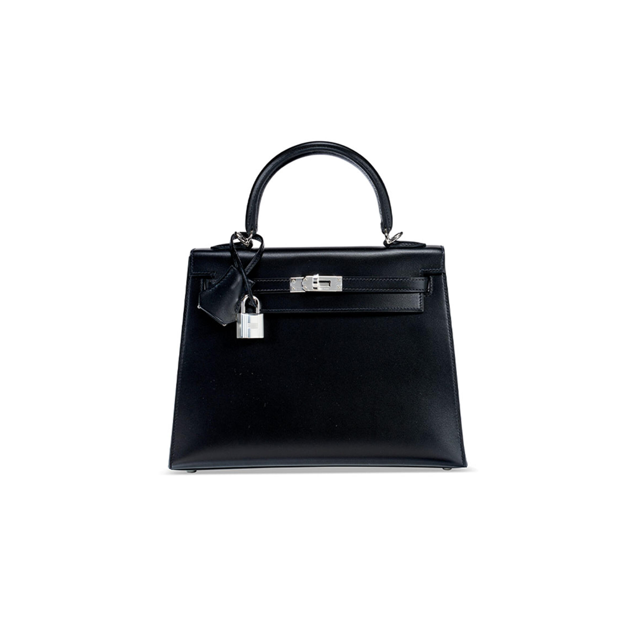 H**me5 A BLACK TADELAKT KELLY 25 BOX WITH PALLADIUM HARDWARE (25*17*7cm) Master Quality